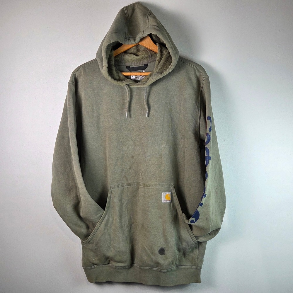 Carhartt Hoodie Mens Medium Green Fair Loose Fit TS6514-M Sleeve Logo Workwear